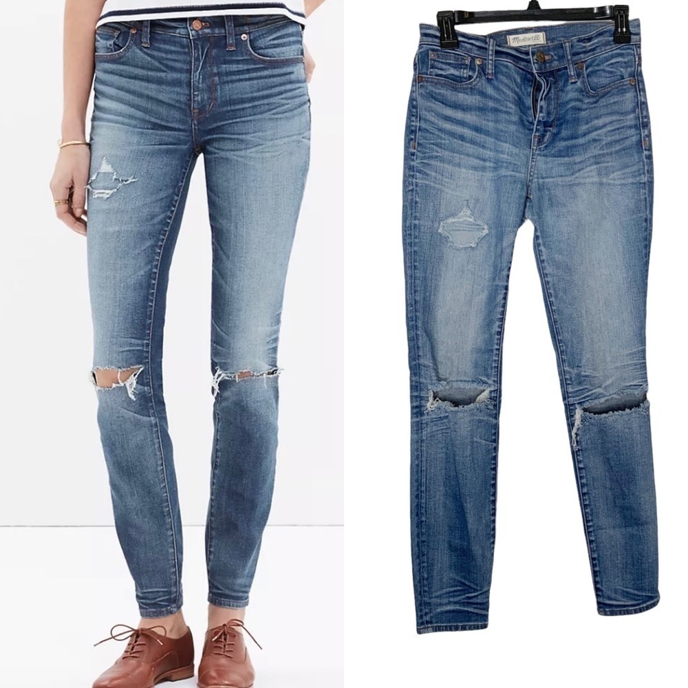 MADEWELL medium wash High riser skinny distressed jeans. Size 26